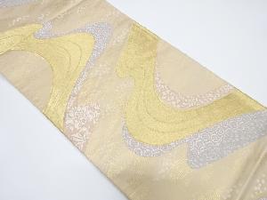 流水に草花・色紙散らし模様織り出し袋帯